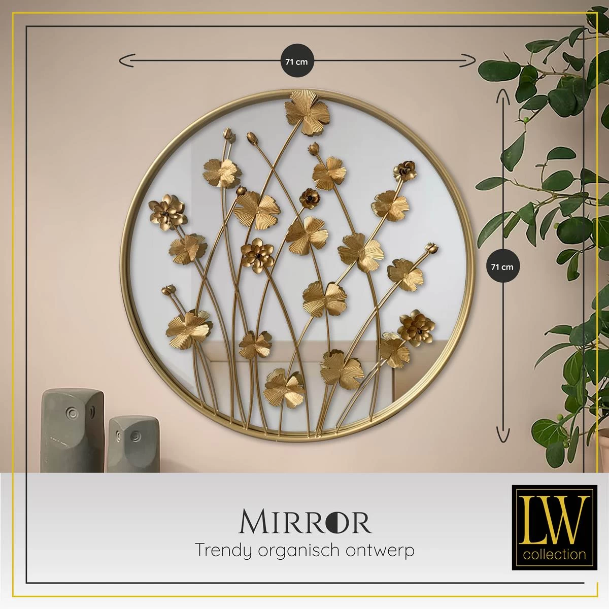 LW Collection Wandspiegel 71x71cm Rond Goud - Afbeelding 3