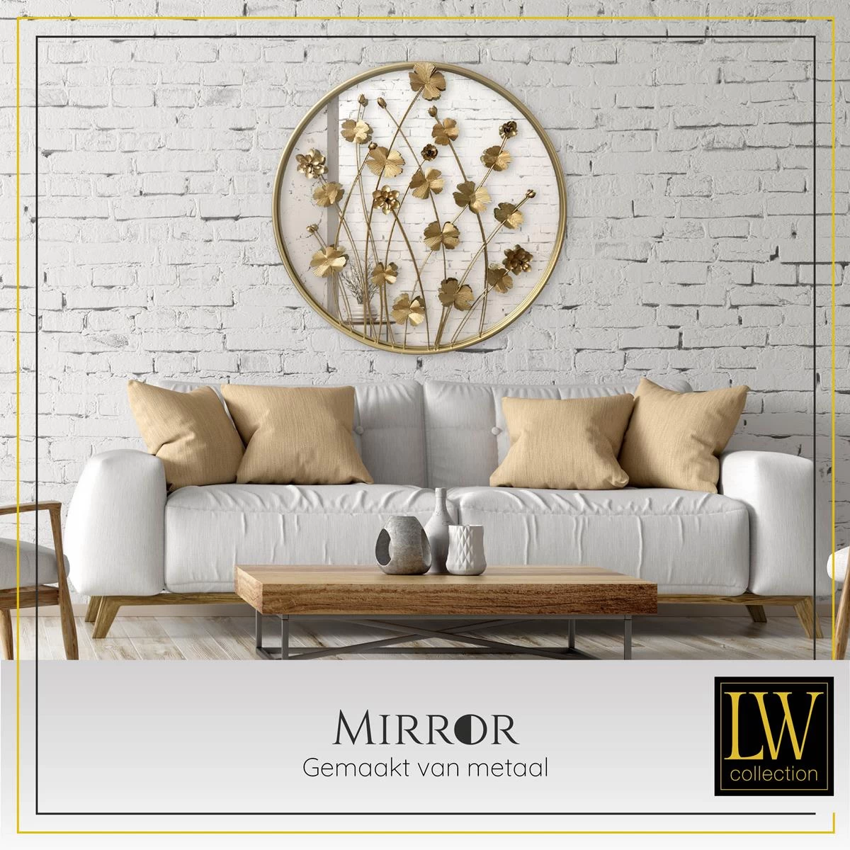 LW Collection Wandspiegel 71x71cm Rond Goud - Afbeelding 4