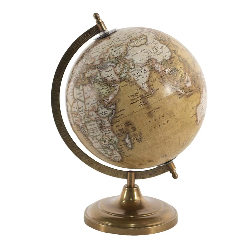 Clayre & Eef Wereldbol 22x30 Cm Geel Bruin Hout Metaal Globe