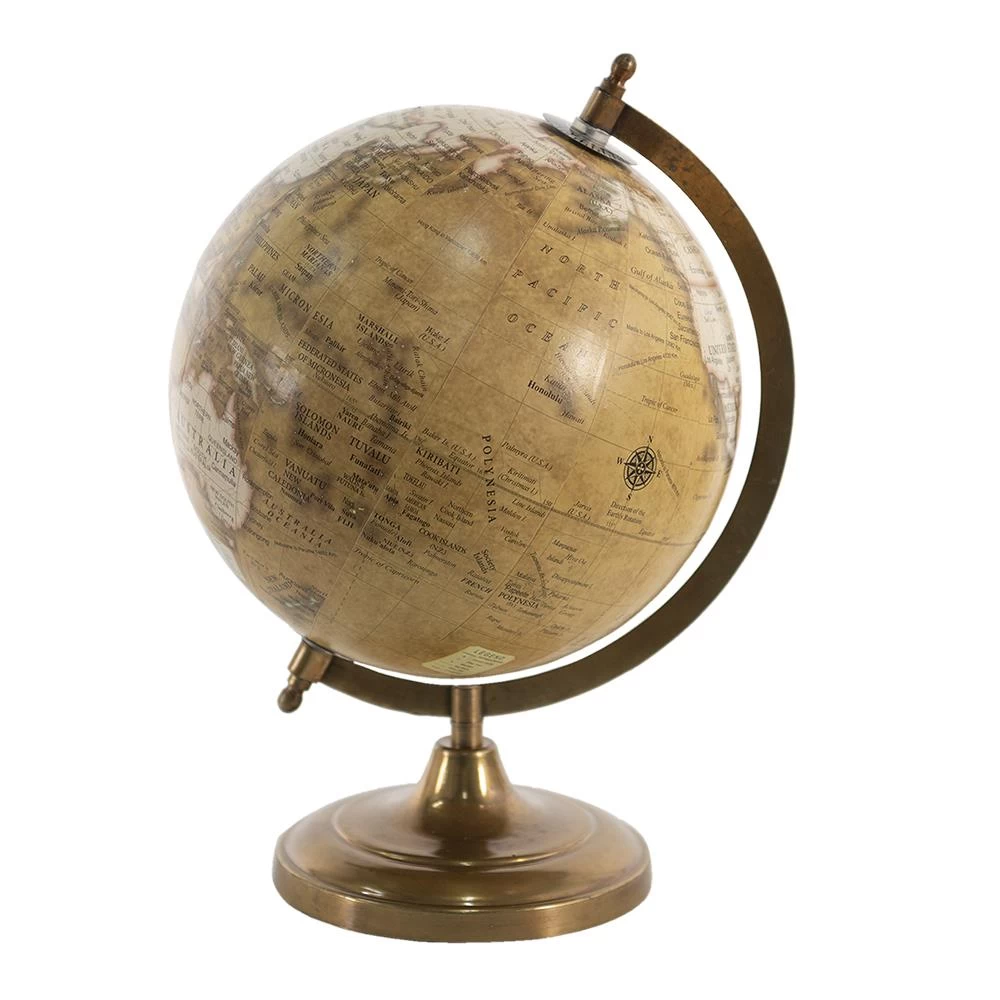 Clayre & Eef Wereldbol 22x30 Cm Geel Bruin Hout Metaal Globe - Afbeelding 4